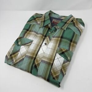 SuperBad Green Plaid Western Shirt Long Sleeve  Roll-up Sleeve Men's 2XLarge